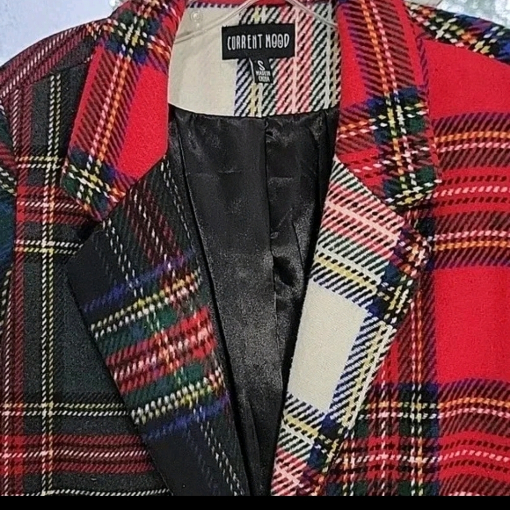 Current Mood Multicolor Plaid Trench Coat Size S - Picture 2 of 4